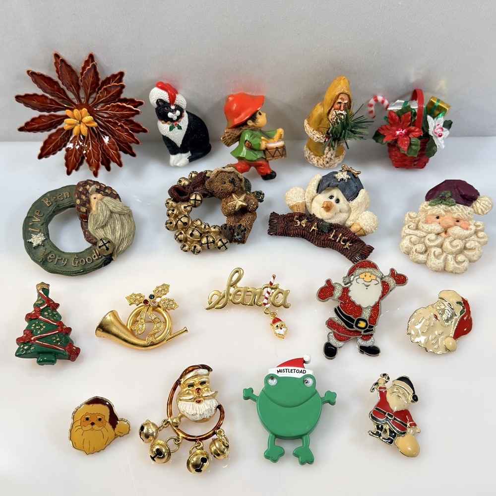 Christmas Brooch Pin Lot Santa Figural Holiday Novelty Jewelry Vintage to Modern